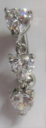 Triple Heart Dangle Clear Crystal Barbell VCH Clit Clitoral Hood Ring 14 gauge - I Love My Piercings!