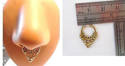 Gold Brass Fake Faux Ornate Champagne Septum Hoop Barbell Ring Looks 18 gauge - I Love My Piercings!
