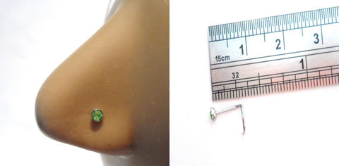 Surgical Steel Peridot Green CZ Crystal Nose Ring Screw Curl Post 20 gauge 20g - I Love My Piercings!