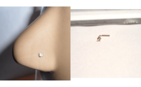 10K Gold 2mm Clear Crystal CZ 4 Claw Set Pronged Nose Pin Stud 22 gauge 22g - I Love My Piercings!