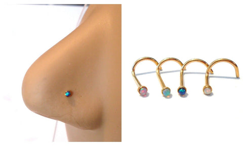 4 Gold Titanium Tiny Opal Nose Screws Corkscrew Studs Rings Posts 20 gauge 20g - I Love My Piercings!