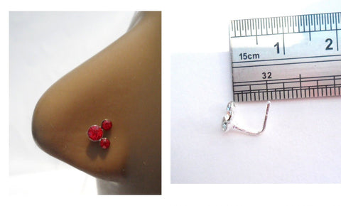 Sterling Silver Nose Stud Ring L Shape Pin Triple Red CZ Crystals 20 gauge 20g - I Love My Piercings!