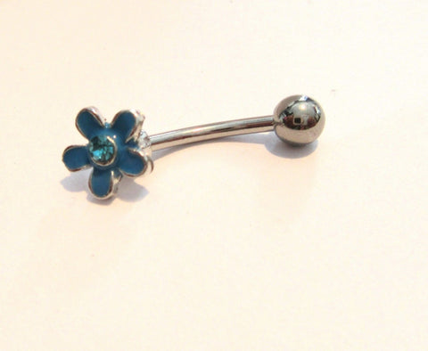 Aqua Crystal Flower Curved Barbell VCH Jewelry Clit Clitoral Hood Bar Ring 14 gauge 14g - I Love My Piercings!