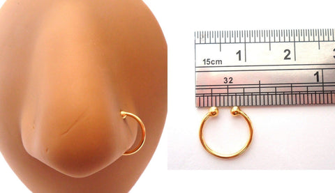 18k Gold Plated Fake Faux 9 mm Imitation Nose Hoop Ring Looks 20 gauge 20g - I Love My Piercings!