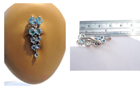 Surgical Steel Aqua Blue Crystal CZ Cluster Reverse Top Down Belly Ring 14g - I Love My Piercings!