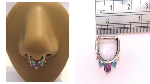 Pink Aqua Purple CZ Crystal Nose Septum Ring Hoop Straight Post 16 gauge 16g - I Love My Piercings!