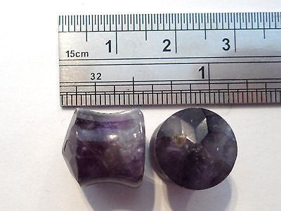 Pair Double Flare Amethyst Stone Double Flare Flared Ear Lobe Plugs 00 gauge 00g - I Love My Piercings!