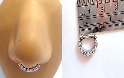 Clear Claw Set Crystal Nose Septum Clicker Ring Hoop Straight Post 14 gauge 14g - I Love My Piercings!