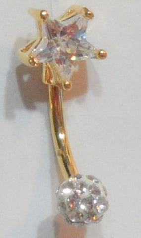 18k Gold Plated Clear Star Gem Ball VCH Clitoral Clit Hood Barbell 14 gauge - I Love My Piercings!