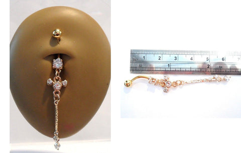 Gold Titanium Clear CZ Bow Tie Dangle Belly Curved Bar Barbell Ring 14 gauge 14g - I Love My Piercings!