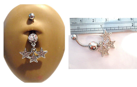 Surgical Steel Clear Cz Triple Star Belly Curved Barbell Ring Bar Jewelry 14g - I Love My Piercings!