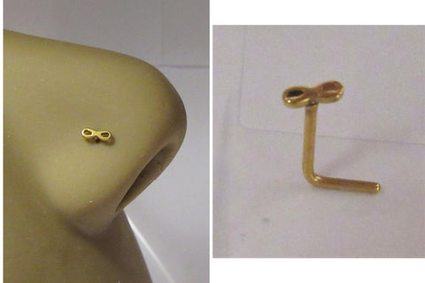 18k Yellow Gold Plated Nose Stud Pin Ring L Shape Bent Post Infinity 20 gauge