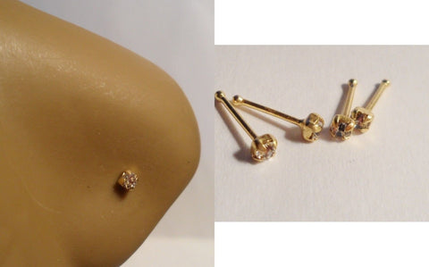 4 18k Gold Plated Claw Set CZ Nose Bones Straight Ball End Posts 22 gauge 22g - I Love My Piercings!