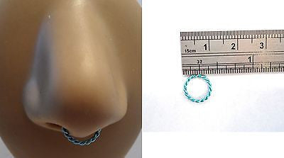 Coiled Enamel Non Tarnish Septum Hoop Ring 16 gauge 16g Ice Blue 8mm Diameter - I Love My Piercings!