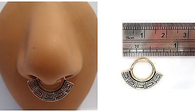 Gold Brass Nose Septum Hoop Post Aztec Style Ring 16 gauge 16g 9mm Diameter - I Love My Piercings!