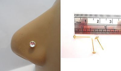 3 Gold Titanium 3mm Crystal Sits Flush Straight Pin Nose Studs 22 gauge 22g - I Love My Piercings!