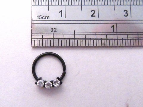 Black Titanium Triple Clear CZ Crystal Cartilage Daith Seamless Hoop 16 gauge - I Love My Piercings!