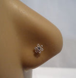 Sterling Silver Nose Stud Pin Ring L Shape Crystal Coiled Flower 20g 20 gauge - I Love My Piercings!
