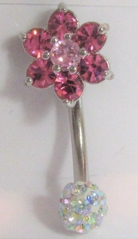 Pink Flower Iridescent Crystal Ball VCH Clitoral Clit Hood Ring 14 gauge 14g - I Love My Piercings!