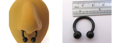 Black Acrylic Light Weight Septum Horseshoe Balls Hoop 8 gauge 8g 12 mm Diameter - I Love My Piercings!