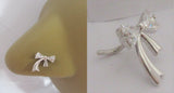 Sterling Silver Ribbon Bow Clear Crystal Nose Stud L Shape Pin Post 20 gauge 20g