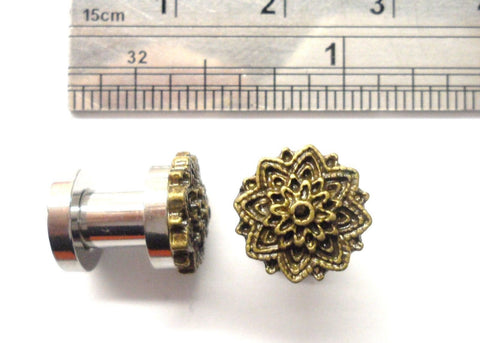 Surgical Steel Star Flower Double Flare Screw Ear Lobe Jewelry Plugs 4 gauge 4g - I Love My Piercings!