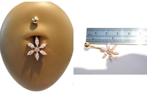 Gold Titanium Clear CZ Sun Burst Belly Curved Bar Barbell Ring 14 gauge 14g - I Love My Piercings!