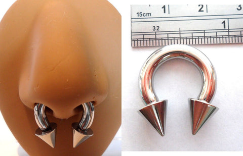Surgical Steel 8 mm Spiked Spikes Horseshoe Septum Hoop Ring 6 gauge 6g 12 mm - I Love My Piercings!