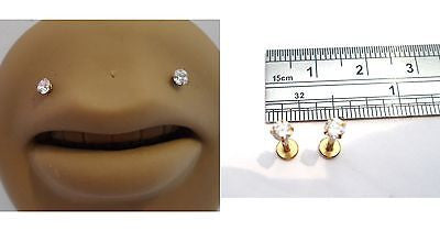 Gold Titanium Angel Bites Lip Studs Rings Round Clear Crystal 16 gauge 16g - I Love My Piercings!