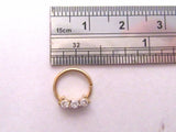 Gold Titanium Triple Clear CZ Crystal Cartilage Daith Seamless Hoop 16 gauge 16g - I Love My Piercings!