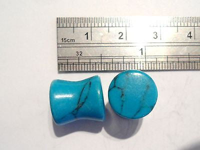 Pair 2 Pieces Turquoise Stone Natural Double Flare Ear Lobe Plugs 00 gauge 00g - I Love My Piercings!