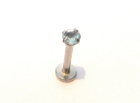 Surgical Steel Aqua 3 mm Crystal Stud Barbell Straight Post 8 mm 16 gauge 16g - I Love My Piercings!