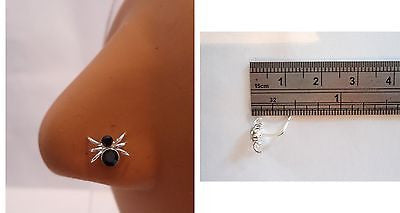 Sterling Silver Nose Stud Ring L Shape Crystal Black Spider 20g 20 gauge - I Love My Piercings!