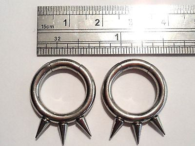 Pair 2 pieces Surgical Steel Spiked Segment Rings Hoops Seamless 8 gauge 8g (/) - I Love My Piercings!