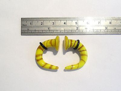 New Pair TORNADO GLASS Ear Plugs Tapers 2 gauge YELLOW - I Love My Piercings!