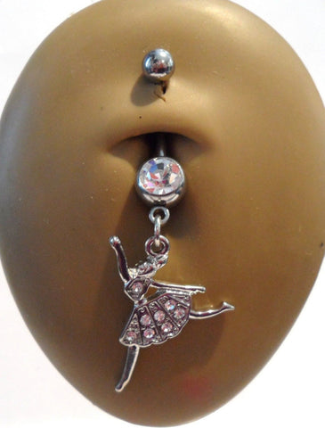 Surgical Steel Clear Cz Ballerina Belly Curved Barbell Ring Bar Jewelry 14g - I Love My Piercings!