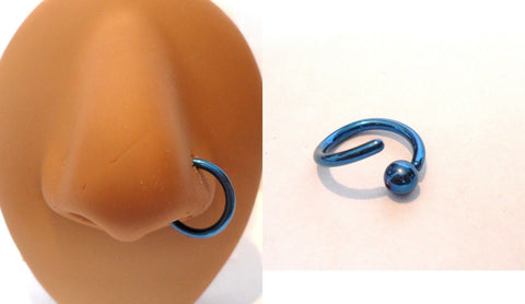 Dark Blue Titanium Ball Attached Nose Ring Hoop 14 gauge 14g 10mm Diameter - I Love My Piercings!