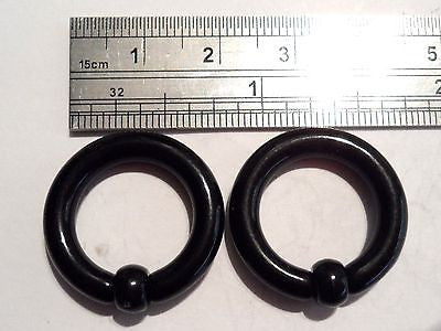 Pair BLACK Acrylic Captives No Tool Stretched Lobe Hoops Rings Plugs 6 gauge 6g - I Love My Piercings!