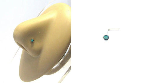 Surgical Steel Green 2 mm Opal Nose Stud L Shape Bent Post Pin 20 gauge 20g - I Love My Piercings!