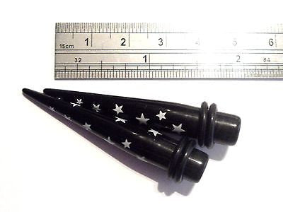 Pair Straight Stretchers Tapers Ear Lobe Gauges 0 gauge 0g Black White Stars - I Love My Piercings!