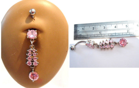 Surgical Steel Pink Cluster Drop Belly Curved Barbell Ring Jewelry 14g - I Love My Piercings!