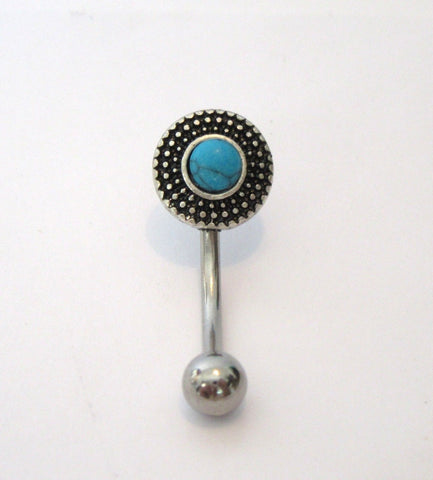 Surgical Steel Blue Turquoise Ornate Curved Barbell VCH Jewelry Clit Bar Hood Ring 14g - I Love My Piercings!