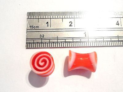 Pair 2 pieces Double Flare Acrylic Ear Lobe Plugs 2 gauge 2g Red Swirl - I Love My Piercings!