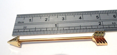 Gold Titanium Arrow Industrial Scaffolding Straight Barbell 14 gauge 14g 37 mm - I Love My Piercings!