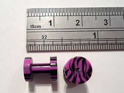 Pair 2 pieces Double Flare Acrylic Screw Fit Purple Black Tunnels 6 gauge 6g - I Love My Piercings!