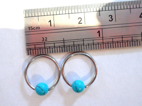 Surgical Steel Turquoise Stone Hoop Inner Outer Labia Female Genital Jewelry 14g 16g - I Love My Piercings!