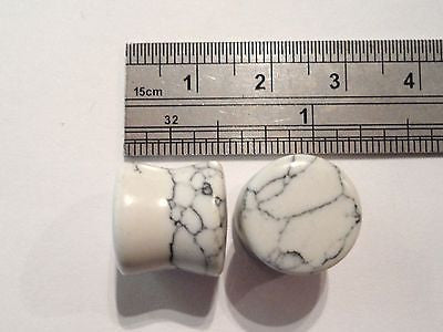 White Howlite Stone Natural Double Flare Stretched Ear Lobes Plugs 1/2 inch - I Love My Piercings!