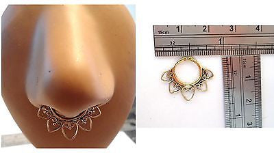 Gold Brass Fake Faux Flower Hearts Ornate Septum Ring Hoop Barbell - I Love My Piercings!