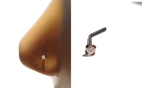 Black Titanium Clear CZ Crystal 4 Claw Nose L Shape Post Pin Stud 20 gauge 20g - I Love My Piercings!