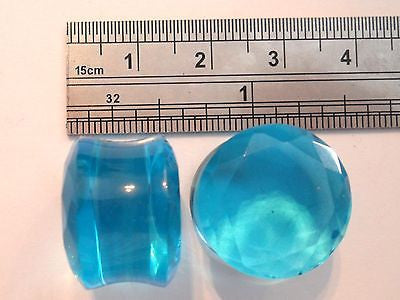 Pair 2 pieces Diamond Cut Blue Aqua Aquamarine Double Flare Plugs 5/8 inch - I Love My Piercings!